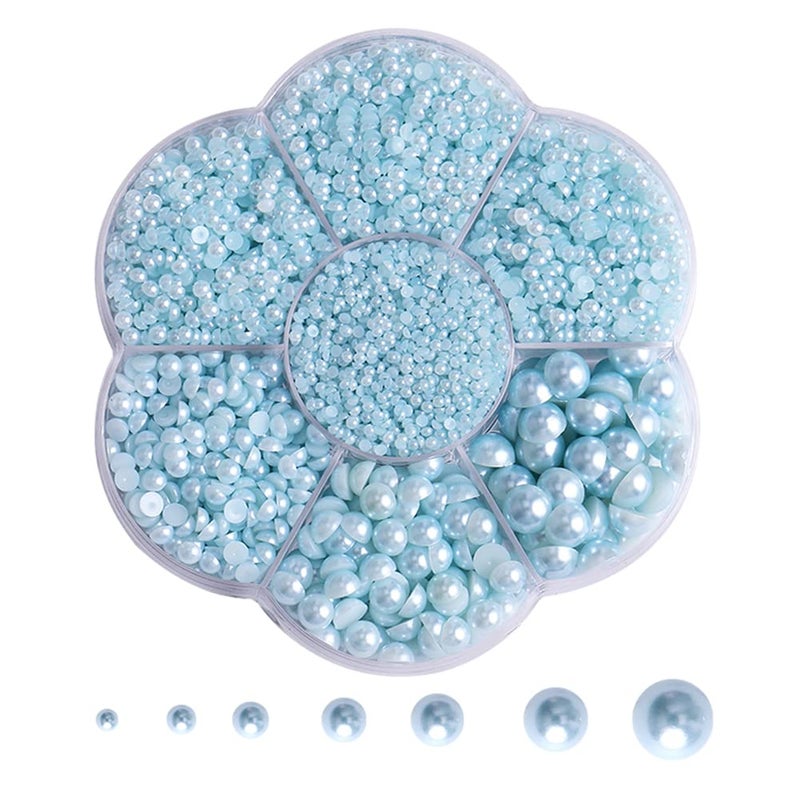 BLAAROOM 5800Pcs Half Pearls for Crafts - Flatback for Artwork Making, DIY Rhinestones Accessory Nail Art, Face Gems Jewels Flat Back Craft for Artist Creative - Light Blue - Image 1